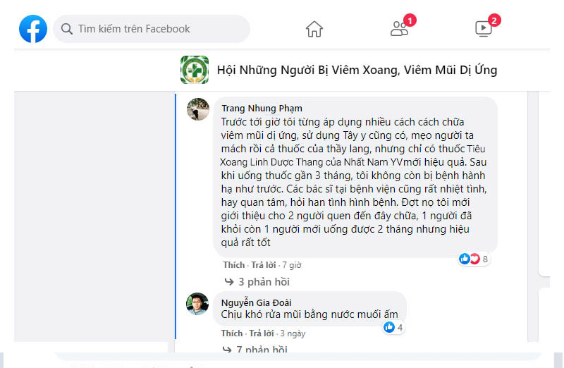 Bệnh nhân nói về Tiêu Xoang Linh Dược Thang trên Facebook