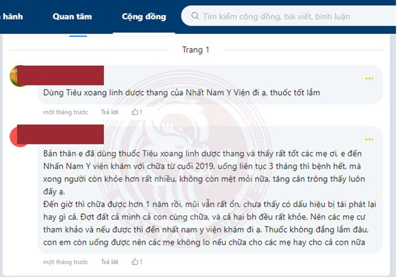 Bệnh nhân phản hồi tích cực về Tiêu Xoang Linh Dược Thang trên webtretho